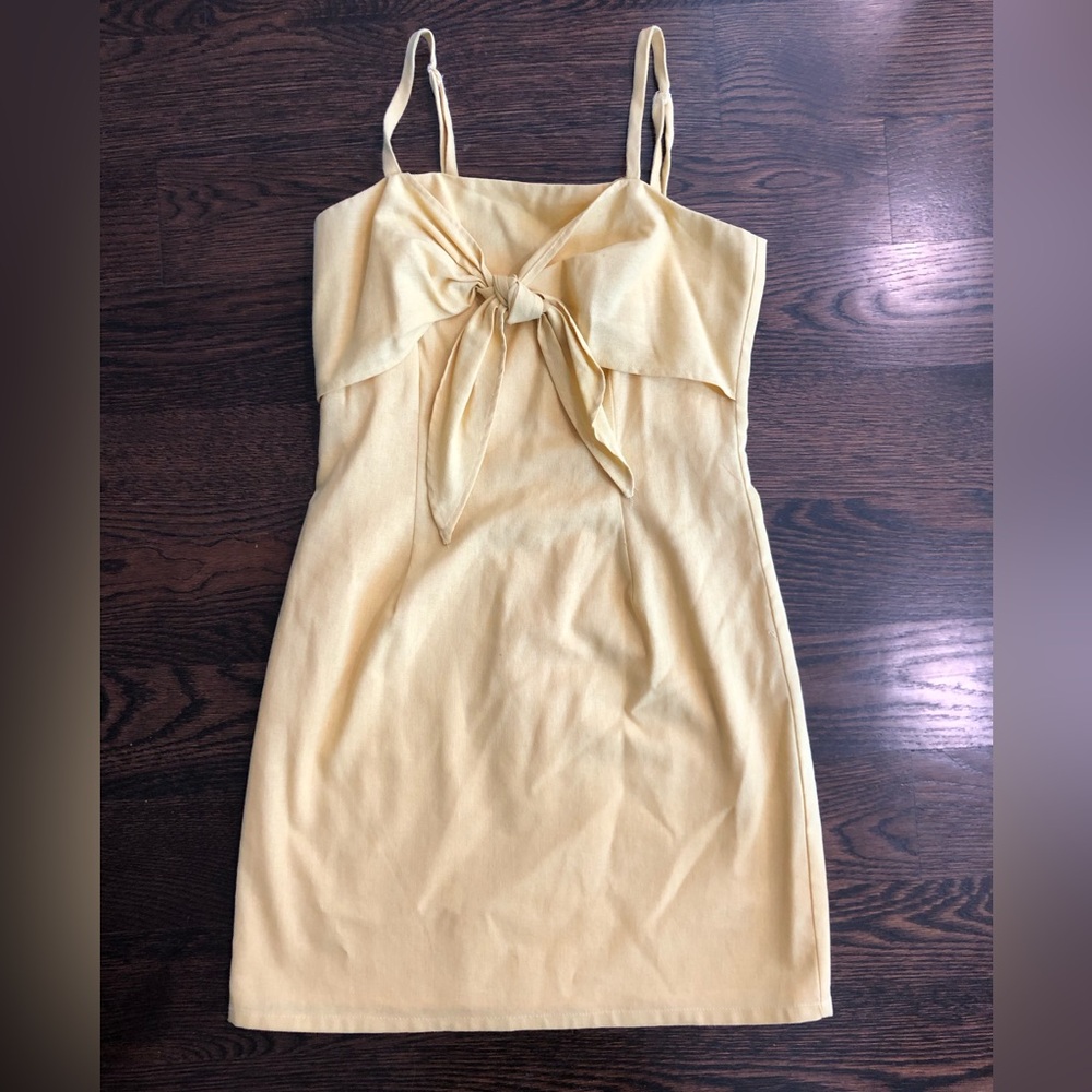 re:named Sunny Yellow Mini Dress with Tie Detail Spaghetti Straps Size Small
